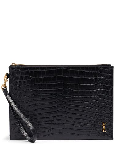 Porte-cartes En Cuir Embossé Crocodile Ysl - SAINT LAURENT - Modalova