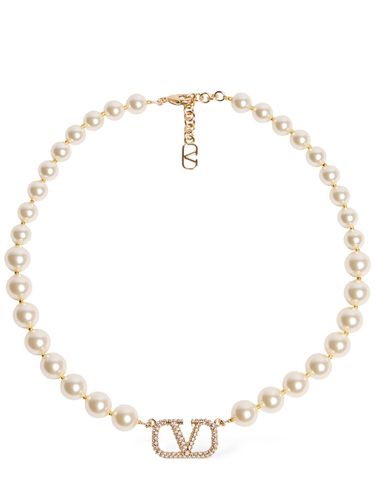 Collier En Fausses Perles V Logo - VALENTINO GARAVANI - Modalova