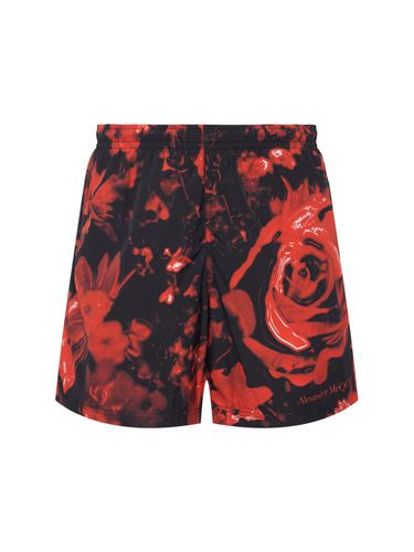 Short De Bain En Nylon Imprimé Floral Wax - ALEXANDER MCQUEEN - Modalova