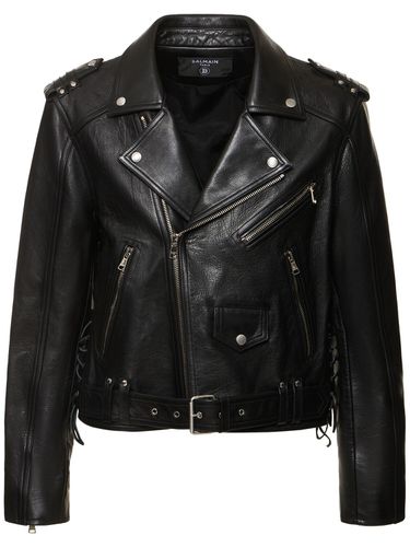 Veste Biker En Cuir - BALMAIN - Modalova