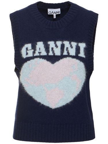 Gilet En Laine Mélangée Doux À Logo - GANNI - Modalova