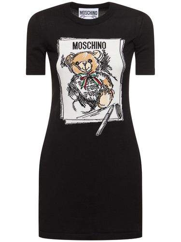 Robe Courte En Maille De Coton Imprimé - MOSCHINO - Modalova