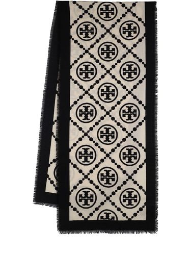 Foulard En Laine Et Soie À Monogramme T - TORY BURCH - Modalova