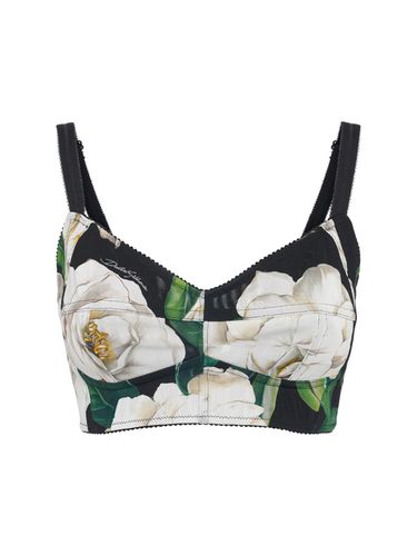 Crop Top En Marquisette Imprimé Gardénias - DOLCE & GABBANA - Modalova