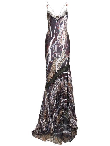 Robe Longue En Sergé Imprimé Marmo - ROBERTO CAVALLI - Modalova