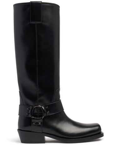 Bottes Biker En Cuir Rockstud 40 Mm - VALENTINO GARAVANI - Modalova