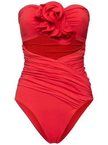 Maillot De Bain 1 Pièce En Jersey Drapé Avec Rose - MAGDA BUTRYM - Modalova