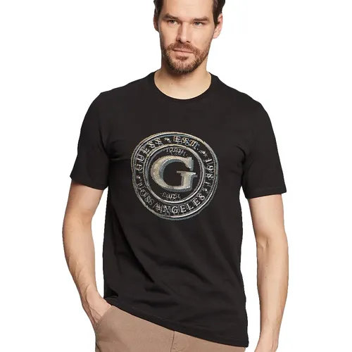 T shirt Guess Round logo Homme Noir - Guess - Modalova