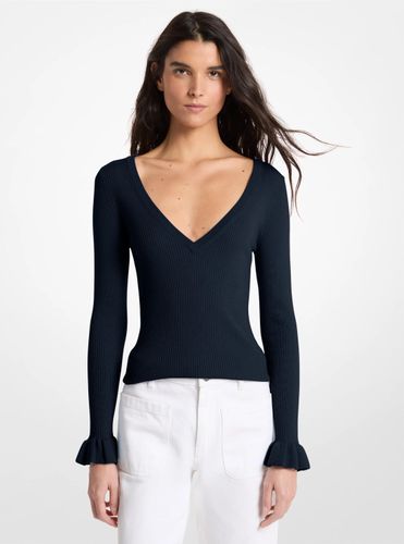 MK Pull à col en V en laine mélangée côtelée - Michael Kors - MICHAEL Michael Kors - Modalova