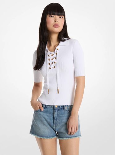MK Polo à lacets en viscose extensible côtelée - Michael Kors - MICHAEL Michael Kors - Modalova