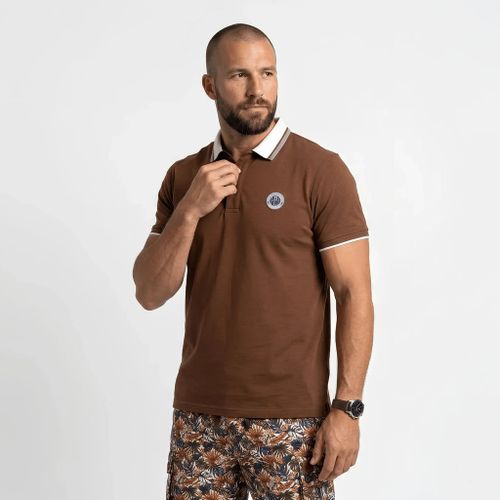 Polo slub marron col contrasté - BLACKS LEGEND - Modalova