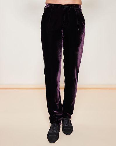 Pantalon droit en Velours uni avec plis d'aisances violet - Giorgio Armani - Modalova