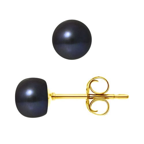 Boucles d'oreilles Or Jaune Perles de Tahiti noires 6-7 mm - Mitzuko - Modalova