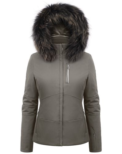 Veste de ski fourrure véritable amovible kaki/gris - Poivre Blanc - Modalova
