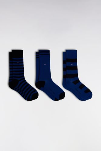 Lot De 3 Paires De Chaussettes Cerclées Marine Et En Coton Stretch Mélangé - Eden Park - Modalova