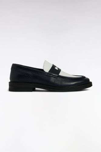 Mocassins Bicolores En Cuir Grainé Marine Et Blanc - Eden Park - Modalova