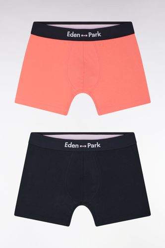 Lot De Deux Boxers En Jersey De Coton Stretch Marine Et Corail - Eden Park - Modalova