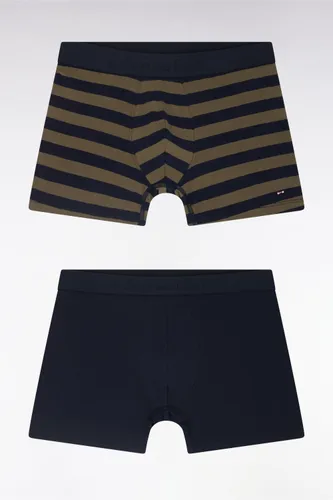 Lot De Deux Boxers Unis Et Cerclés En Jersey De Coton Stretch Marine Et Kaki - Eden Park - Modalova