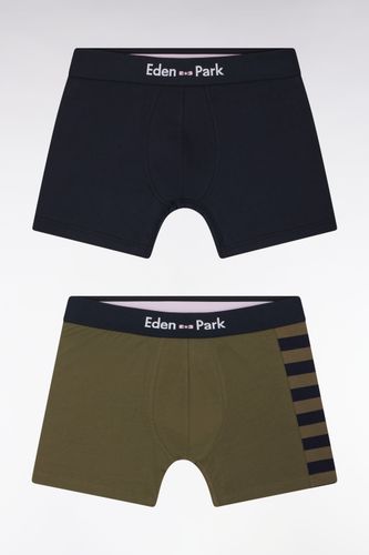 Lot De Deux Boxers En Jersey De Coton Stretch Marine Et Kaki Détails Cerclés - Eden Park - Modalova