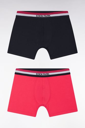 Lot De Deux Boxers En Jersey De Coton Stretch Unis À Ceinture Élastique Tricolore Marine Et Fuchsia - Eden Park - Modalova
