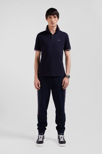 Polo manches courtes en coton stretch bleu marine col jacquard coupe Slim - Eden Park - Modalova