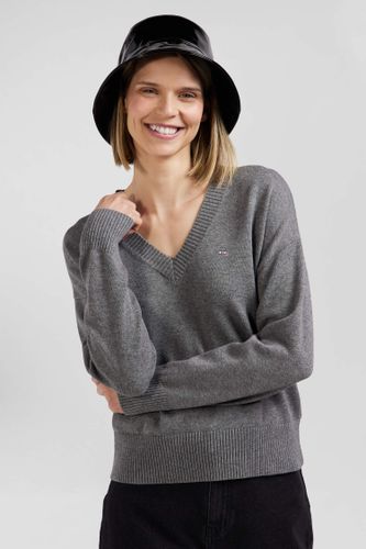 Pull Col V En Laine Et Coton Anthracite Coupe Relaxed - Eden Park - Modalova