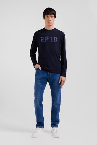 T-shirt manches longues en coton bleu marine patch imprimé coupe Regular - Eden Park - Modalova