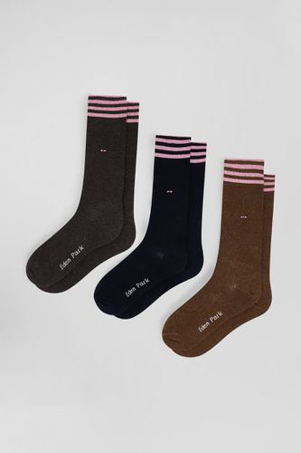 Lot de 3 paires de chaussettes marron à détails cerclés en coton stretch - Eden Park - Modalova