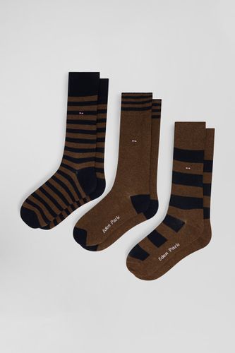 Lot de 3 paires de chaussettes cerclées marron en coton stretch - Eden Park - Modalova