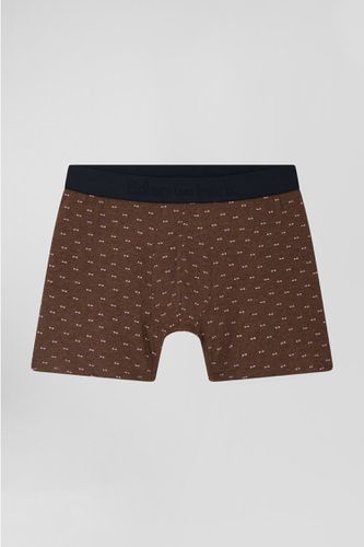 Boxer à micro motifs nœud papillon marron et rose en coton stretch - Eden Park - Modalova