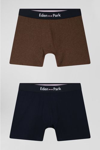 Lot de 2 boxers bleu marine et marron en coton stretch - Eden Park - Modalova