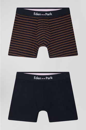 Lot de 2 boxers en coton stretch marron et rayé - Eden Park - Modalova