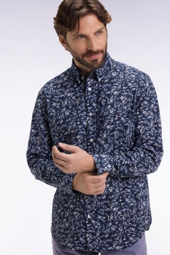 Chemise À Micro-motifs Fleurs En Coton Marine Coupe Droite - Eden Park - Modalova