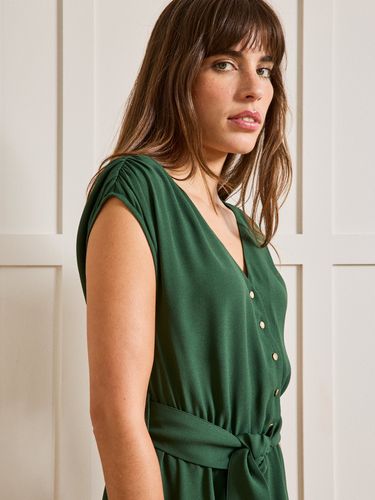 Robe mi-longue sans manches crêpe uni - Cyrillus - Modalova
