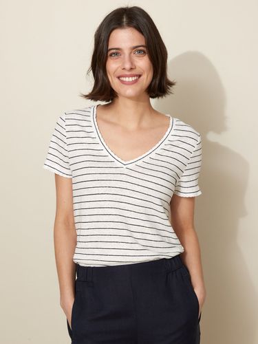 T-shirt rayé col V femme en lin - Cyrillus - Modalova