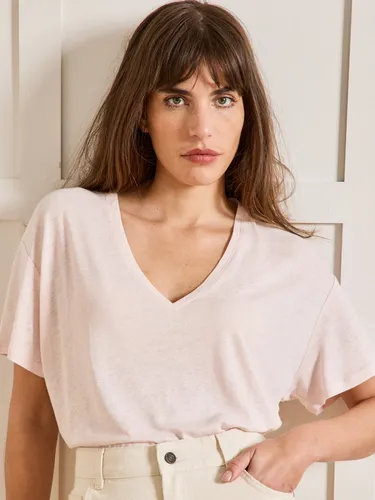 T-shirt col V femme lin et viscose - Cyrillus - Modalova