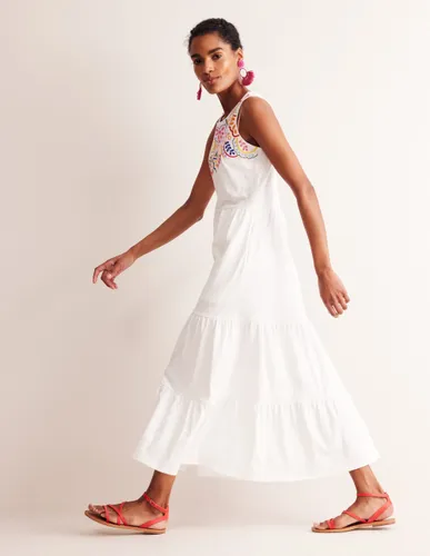 Robe midi brodée en jersey-Blanc - Boden - Modalova