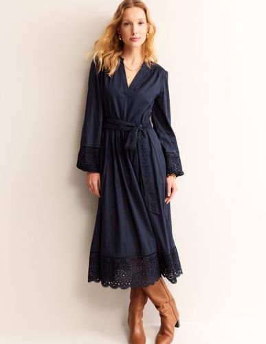 Robe midi Jen en coton et broderie anglaise- marine - Boden - Modalova