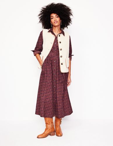 Robe-chemise midi Aubrey en velours côtelé-Châtaigne, motif Owl Stamp - Boden - Modalova