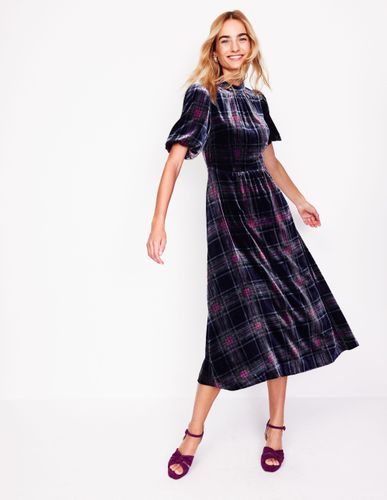 Robe col montant en velours-Carreaux marine et rouge - Boden - Modalova