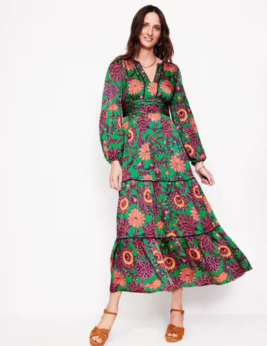 Robe longue Pippa en satin-Émeraude profond, motif Ornate Bud - Boden - Modalova