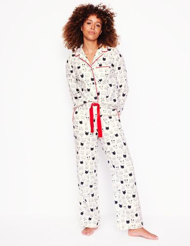 Bas de pyjama en coton brossé-Ivoire, chats - Boden - Modalova