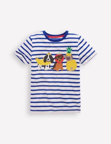 T-shirt manches courtes à appliqué-Chiens fruit rayé bleu vif - Boden - Modalova