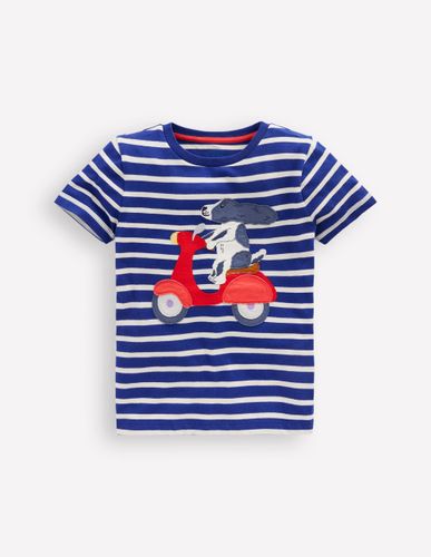 T-shirt manches courtes à appliqué-Chien rayé bleu Caraïbes - Boden - Modalova