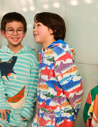 Poncho en éponge à fermeture zippée-Requin imprimé riso ivoire - Boden - Modalova