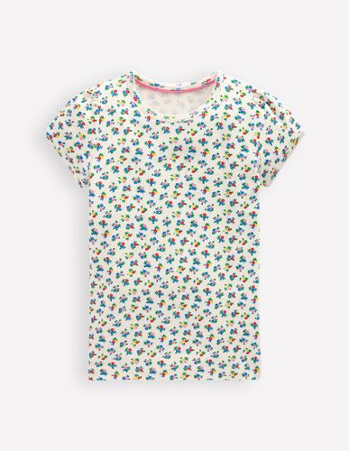 Top en pointelle à manches courtes-Motif petites fleurs ivoire doux - Boden - Modalova