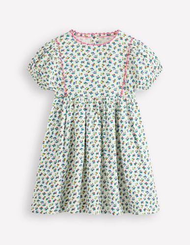 Robe double-étoffe à manches bouffantes-Motif petites fleurs ivoire doux - Boden - Modalova