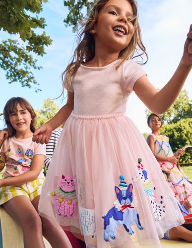Robe Ami en tulle à appliqué-Animaux de cirque rose craie - Boden - Modalova