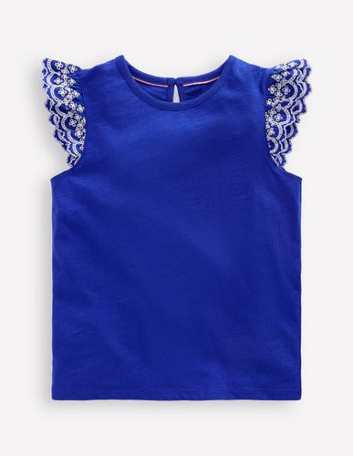 T-shirt Margaret à volants en broderie anglaise-Bleu Orion - Boden - Modalova