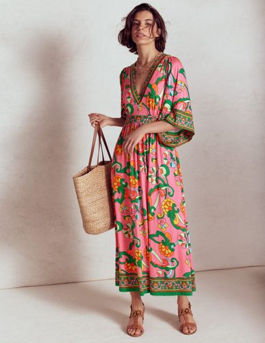 Robe longue façon kimono Maya en jersey-Rose, motif Foliage Trail - Boden - Modalova
